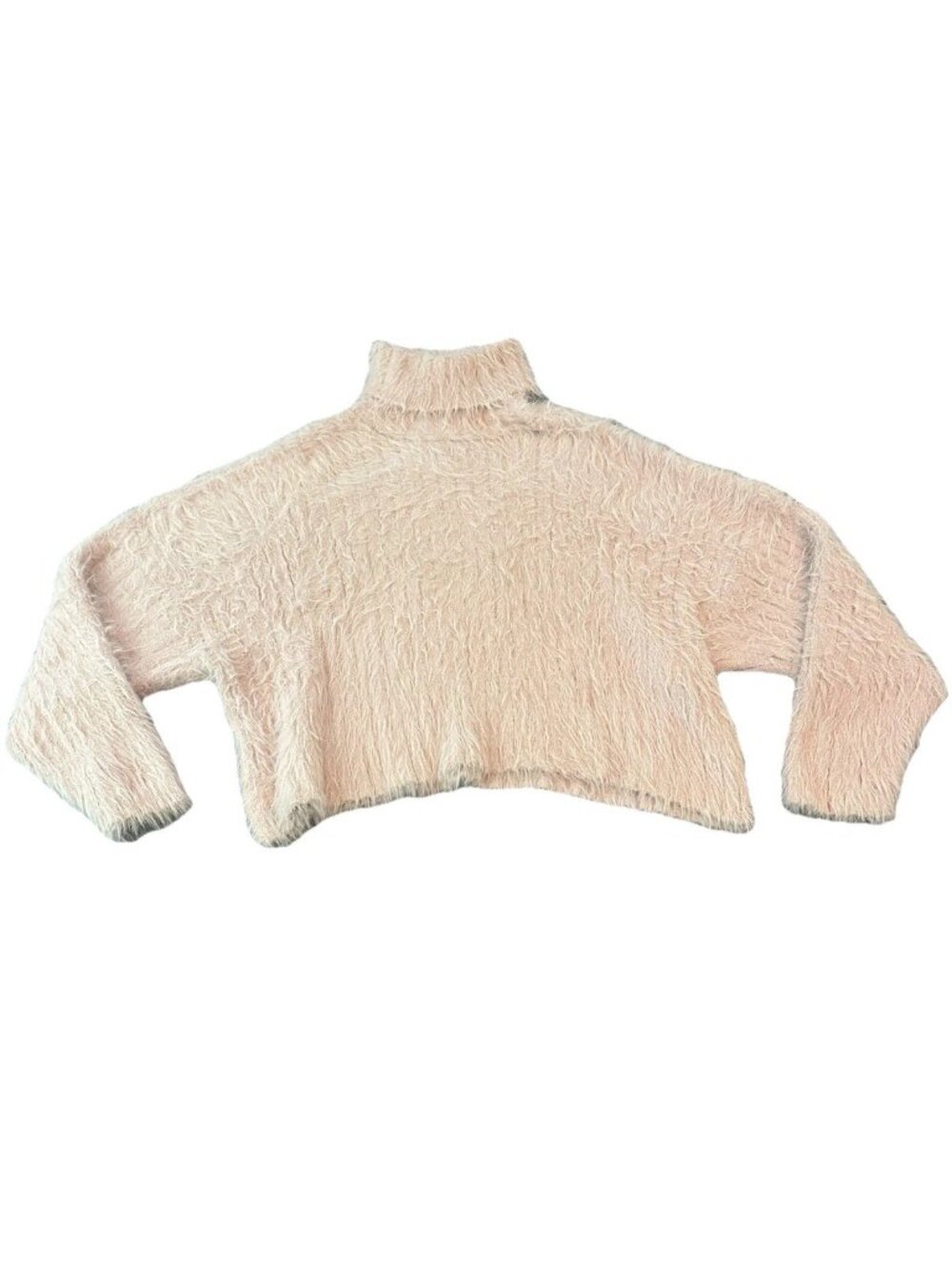 American Eagle Soft & Sexy Eyelash Turtleneck Sweater Pink XL Fuzzy Cropped Y2K